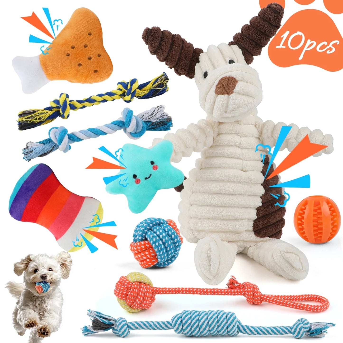 Dog Toys for Small Dogs ,10 Pack Puppy Chew Toys for Teething and Training with Plush Squeaky Toys, Treat Ball and Rope Toys to Keep Them Busy,Pink Pig
