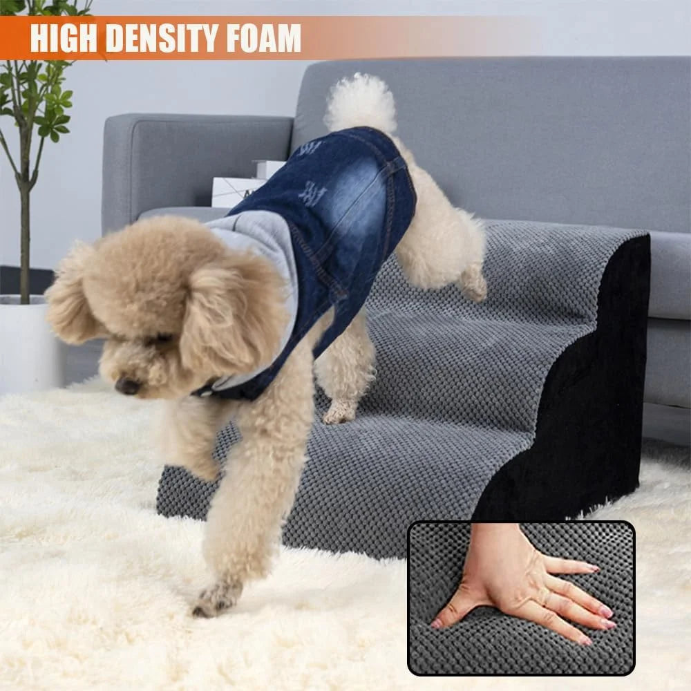 Dog Stairs for Bed, Pet Stairs for Small Dogs, 3-Layer High-Density Foam Pet Steps, Non-Slip Gentle Slope Dog Stair Ramp with Removable and Washable Cover, Suitable for Small, Short, Elderly Pets.