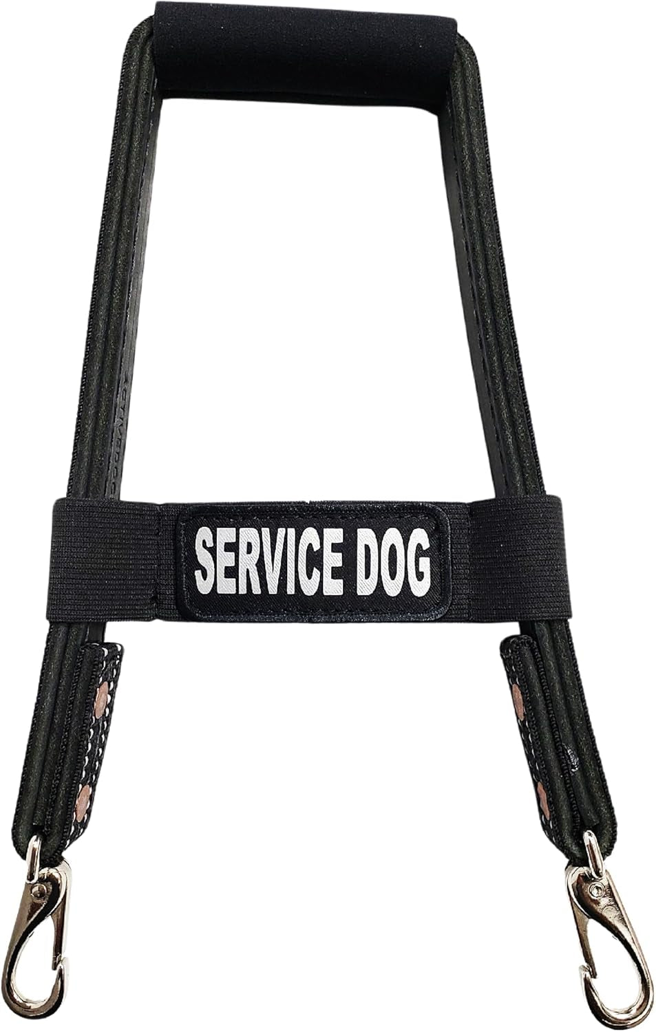 Activedogs Leather Bridge Handle - 12" Solid Steel & Leather Service Dog Handle with Easy Snap-On Clips, Reflective ID Band & Neoprene Padded Grip