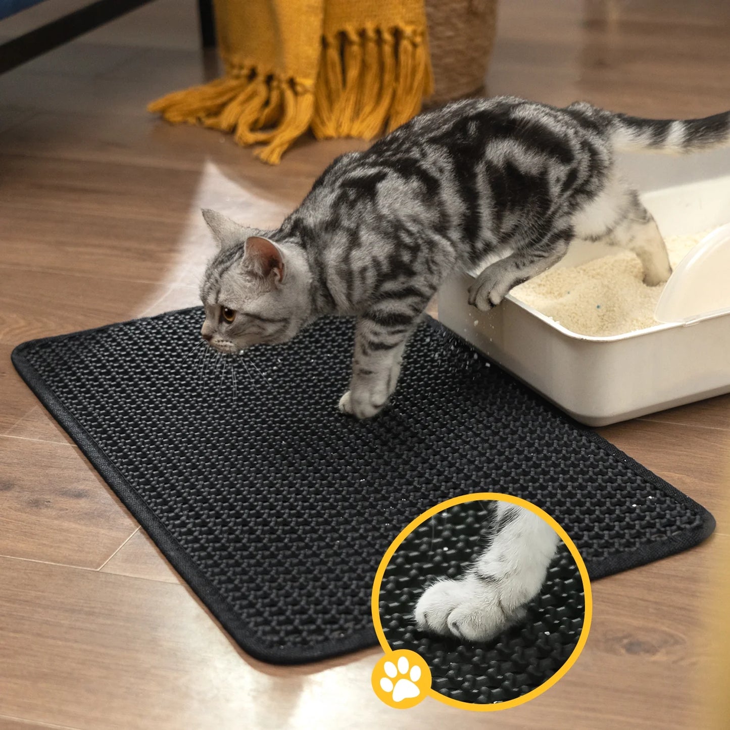 Cat Litter Mat - 25"X15" Honeycomb Double Layer, Urine Waterproof, and Easy to Clean