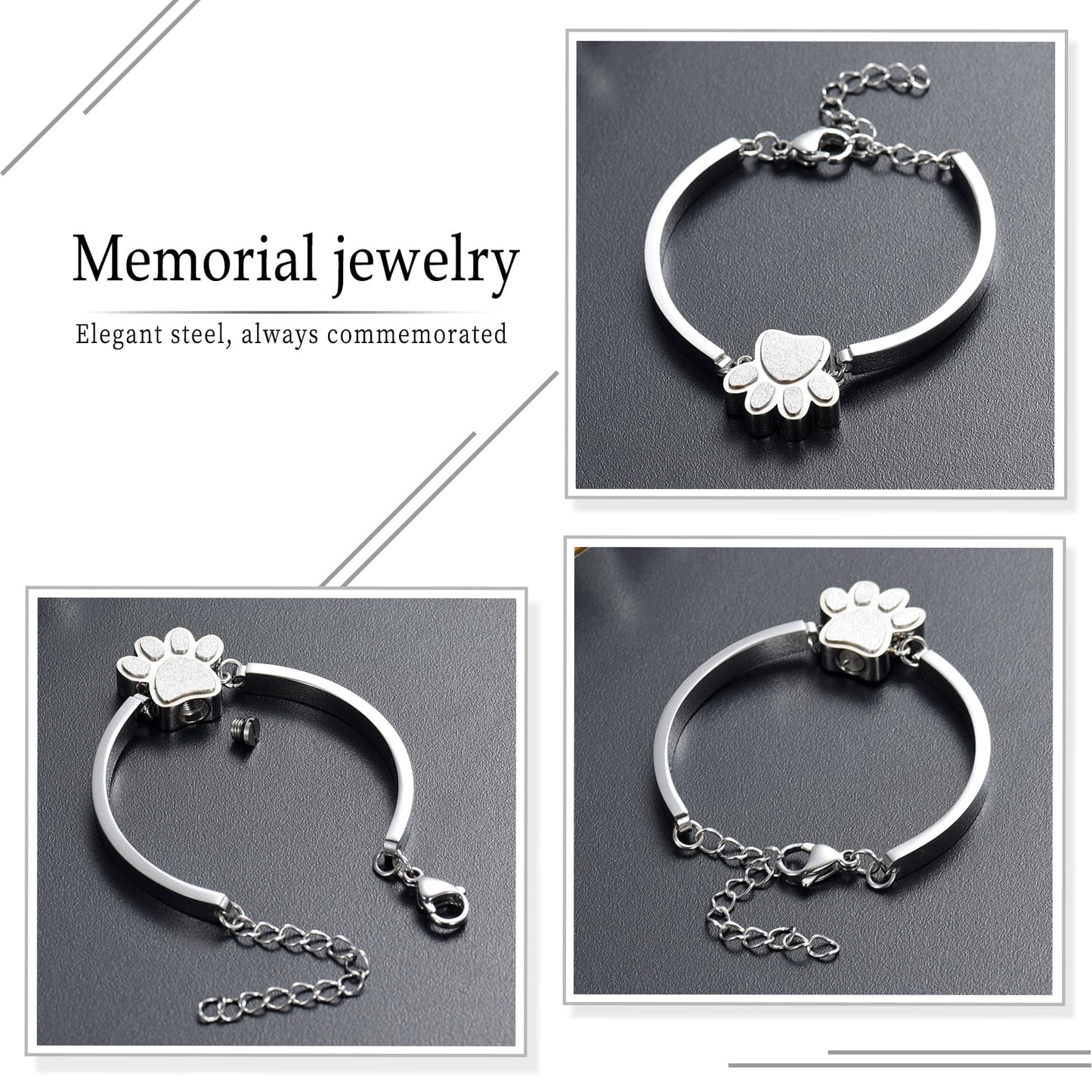 Pet Cremation Jewelry for Ashes for Dog/Cat Ashes Keepsake Urn Bracelet for Women Men Stainless Steel Remembrance Memorial Gift for Loss of Loved Furry Friend with Fill Kit and Gift Box