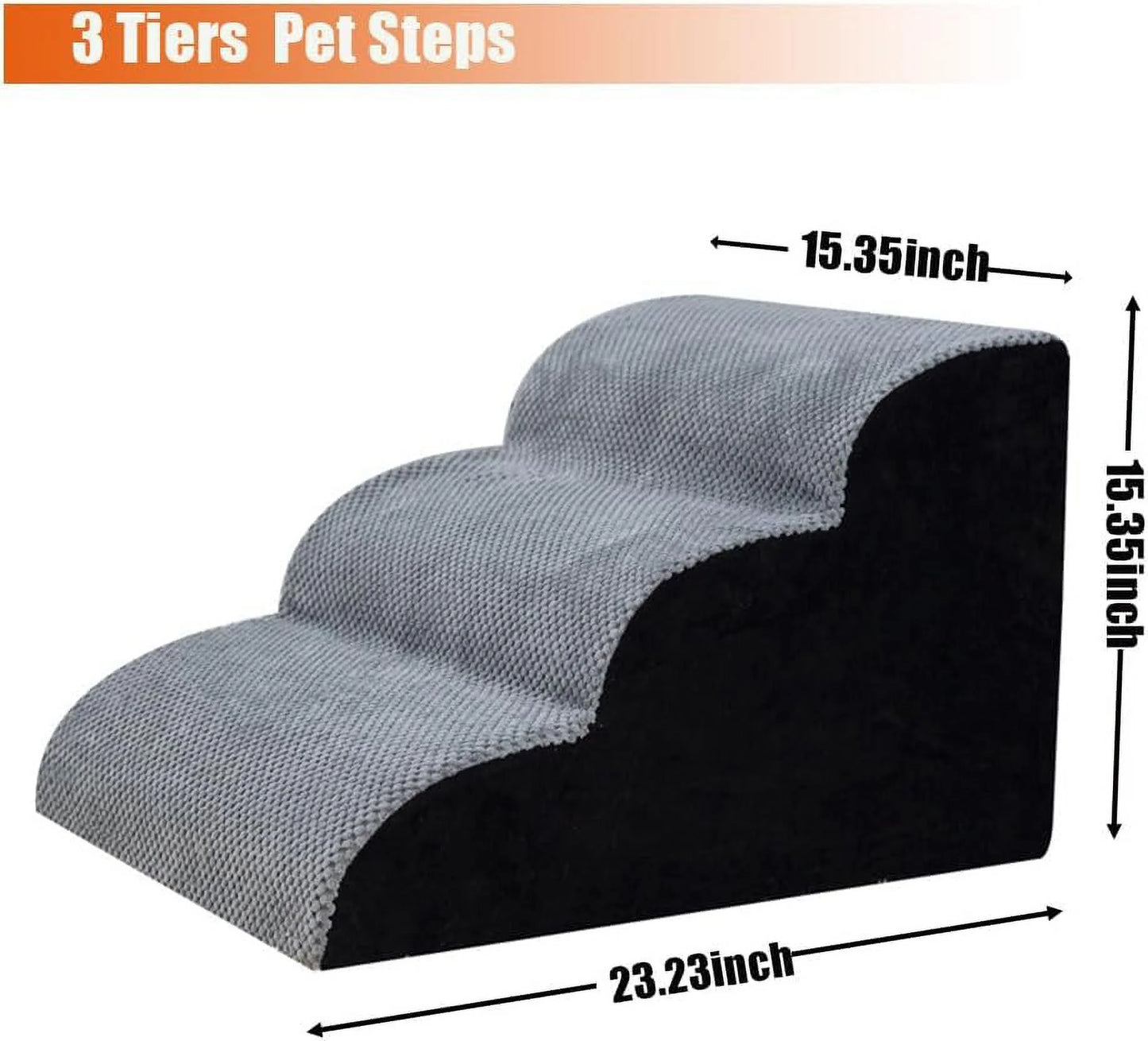 Dog Stairs for Bed, Pet Stairs for Small Dogs, 3-Layer High-Density Foam Pet Steps, Non-Slip Gentle Slope Dog Stair Ramp with Removable and Washable Cover, Suitable for Small, Short, Elderly Pets.