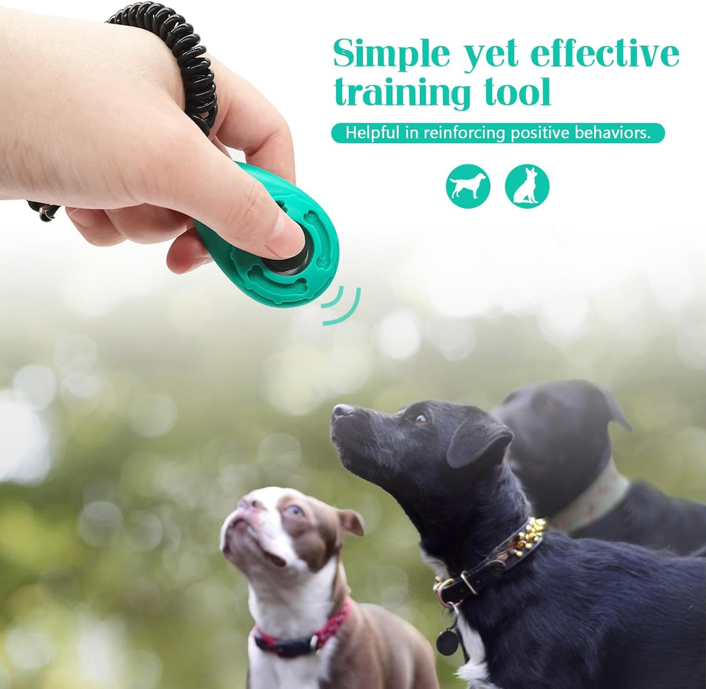 2Pcs Dog Training Clickers with Wrist Strap and Clasp, Lightweight Durable Pet Trainer Clear Sound Pup Training Clicker for Dog Puppy Cat, Gift for Pet Lovers (Black + Green)