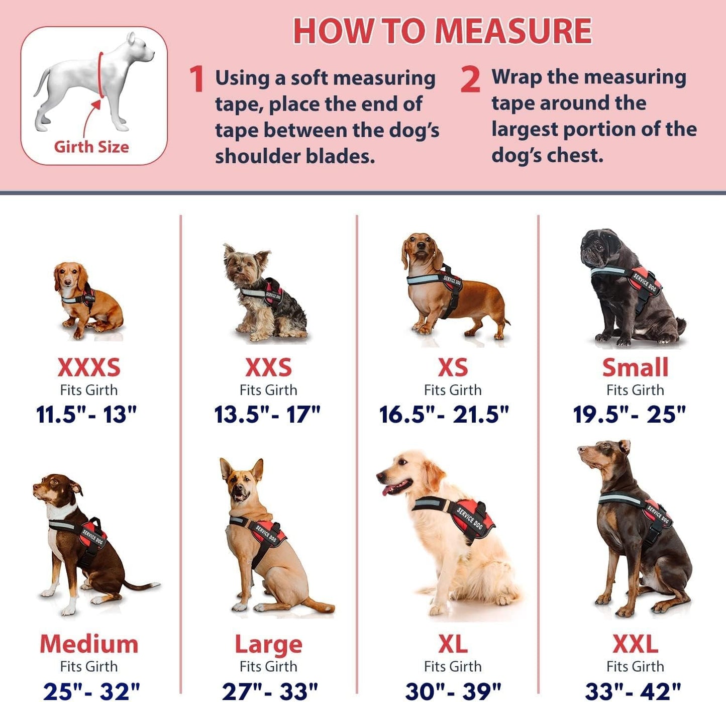 Service Dog Vest with Hook and Loop Straps & Matching Leash Set - Harnesses from XXS to XXL - Service Dog Harness Features Reflective Patch and Comfortable Mesh Design