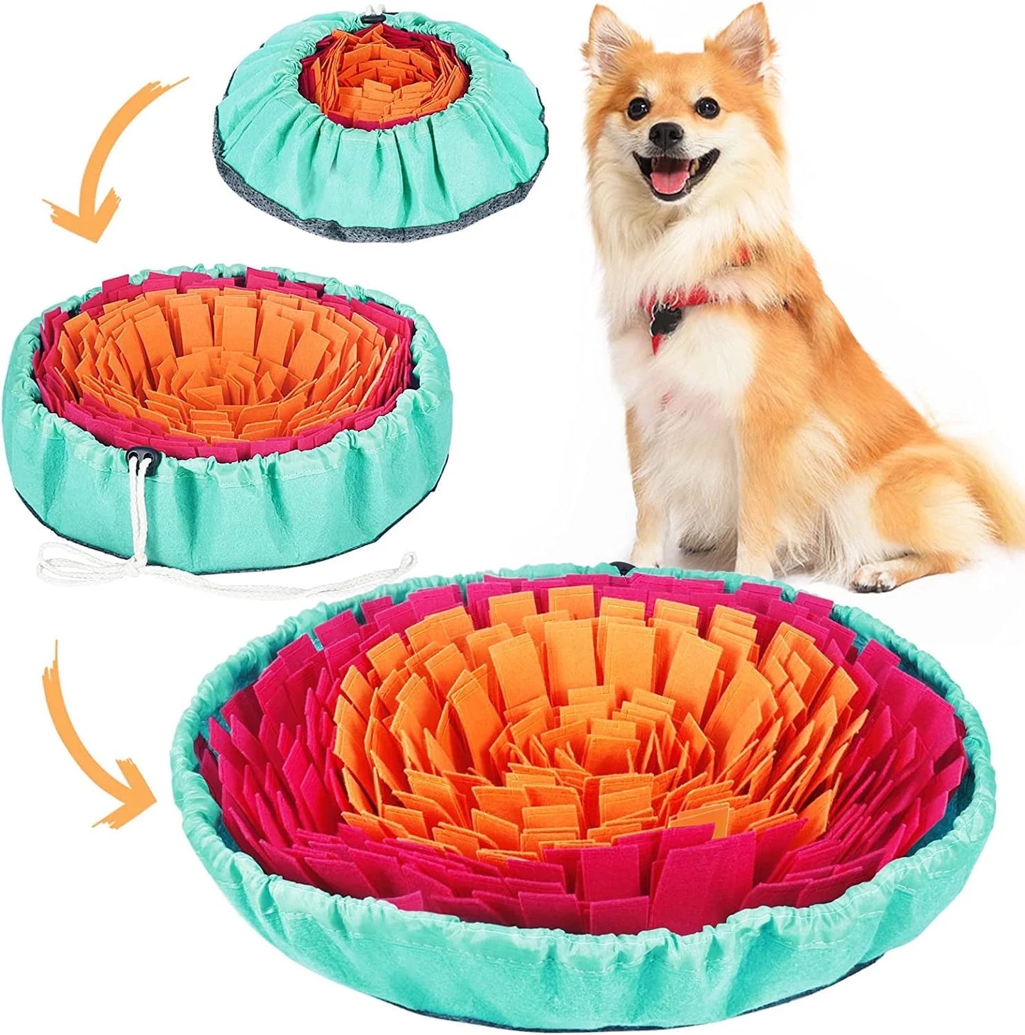 Snuffle Mat for Dogs, Adjustable Dog Feeding Mat for Smell Training and Slow Eating, Interactive Dog Food Mat and Bowl Encourages Natural Foraging Skills and Stress Relief ( 17*17 Inch)