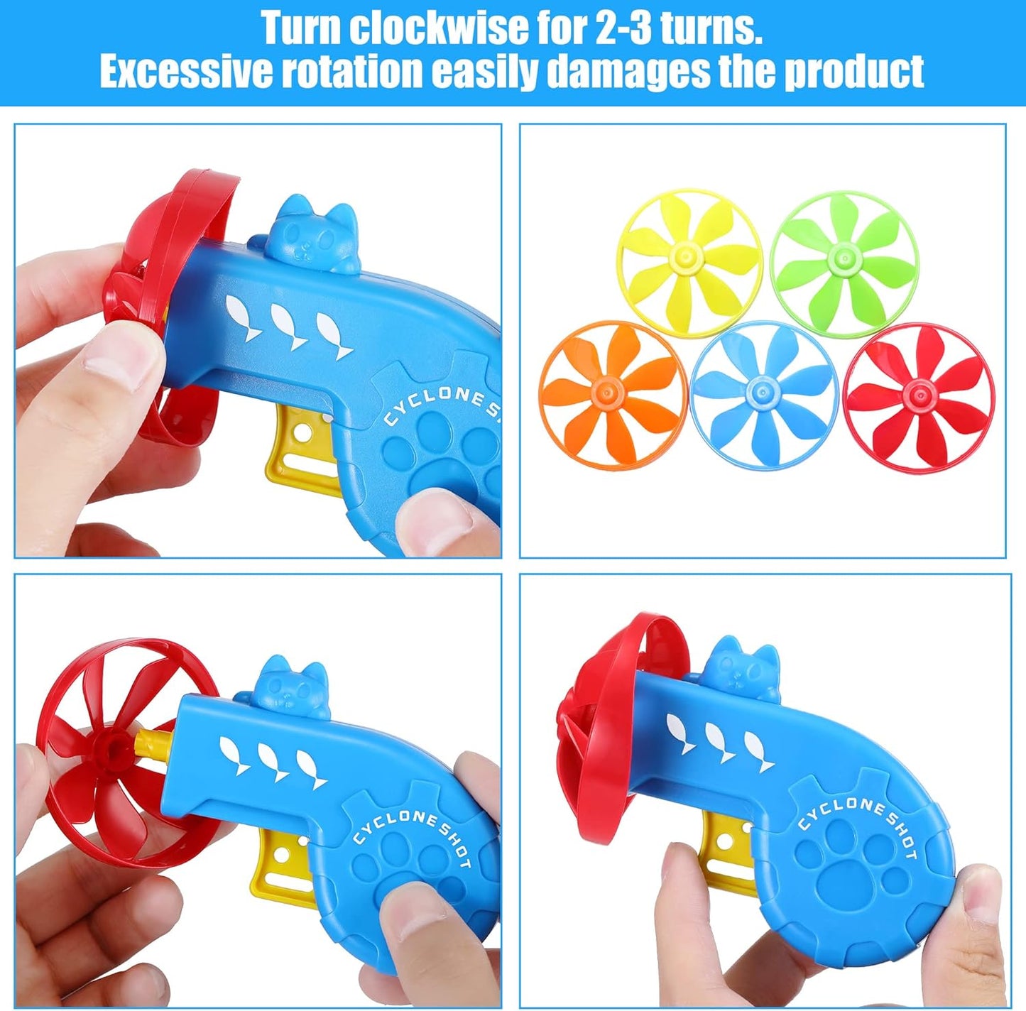 18 Pieces Interactive Cat Fetch Tracking Toys with 5 Colors Flying Propellers for Indoor Pet Kitty Training Chasing (Blue Cat Theme Design)