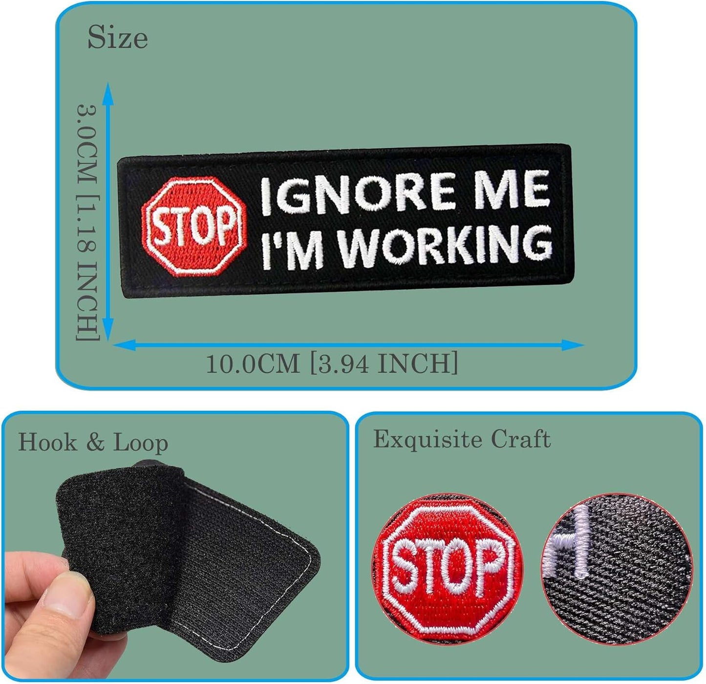 Ignore Me I Am Working Dog Patch for Service Dog Tactical Vests Harnesses, Small Embroidered Hook & Loop Patch