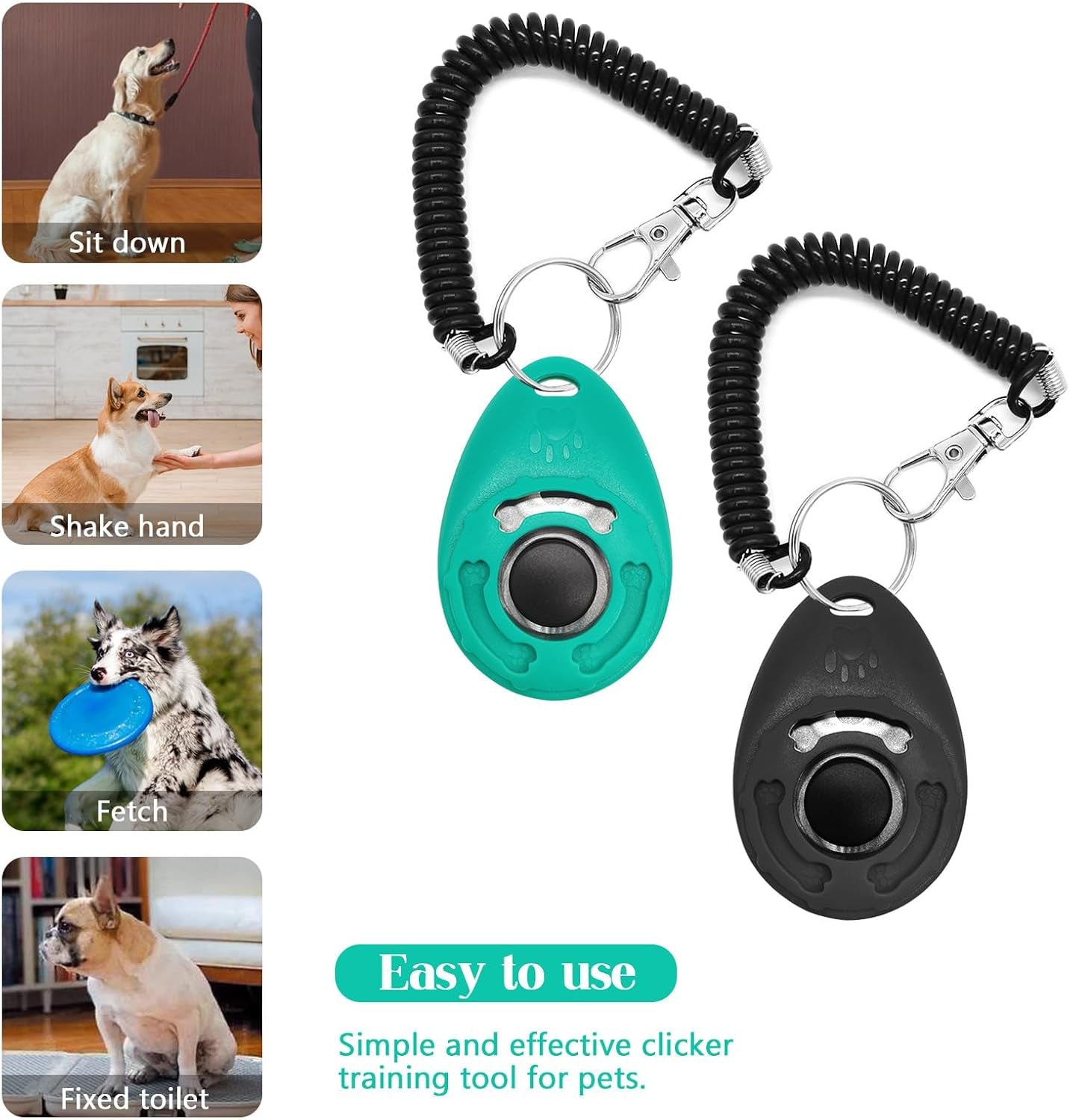 2Pcs Dog Training Clickers with Wrist Strap and Clasp, Lightweight Durable Pet Trainer Clear Sound Pup Training Clicker for Dog Puppy Cat, Gift for Pet Lovers (Black + Green)