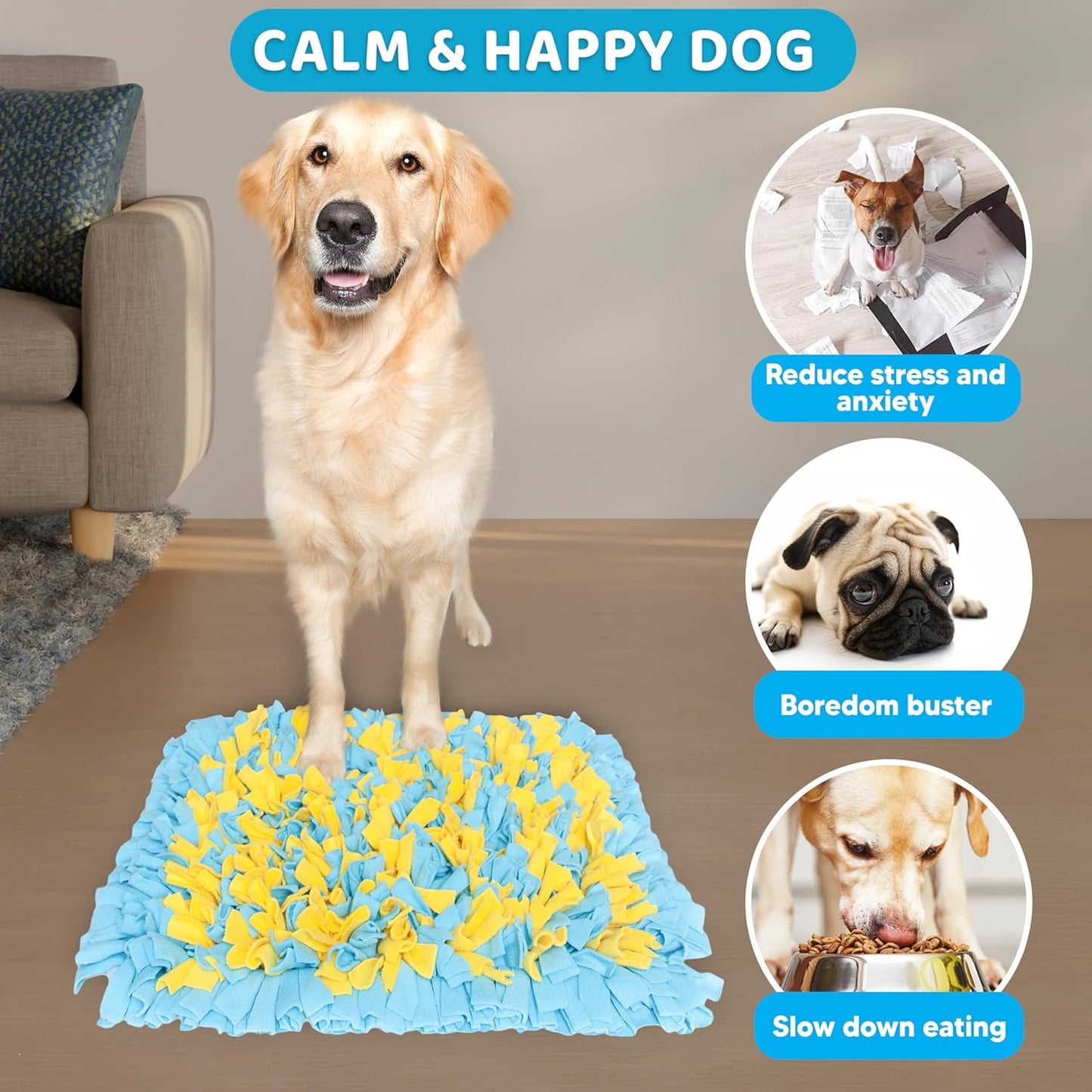 Snuffle Mat for Dogs Large, Enrichment Sniff Mat for Slow Eating, Smell Training, and Stress Relief, Cognitive Dog Toys Foraging Mat to Keep Dog Busy, for Puppy/Small/Medium/Large Breed, 24 X 20 Inch