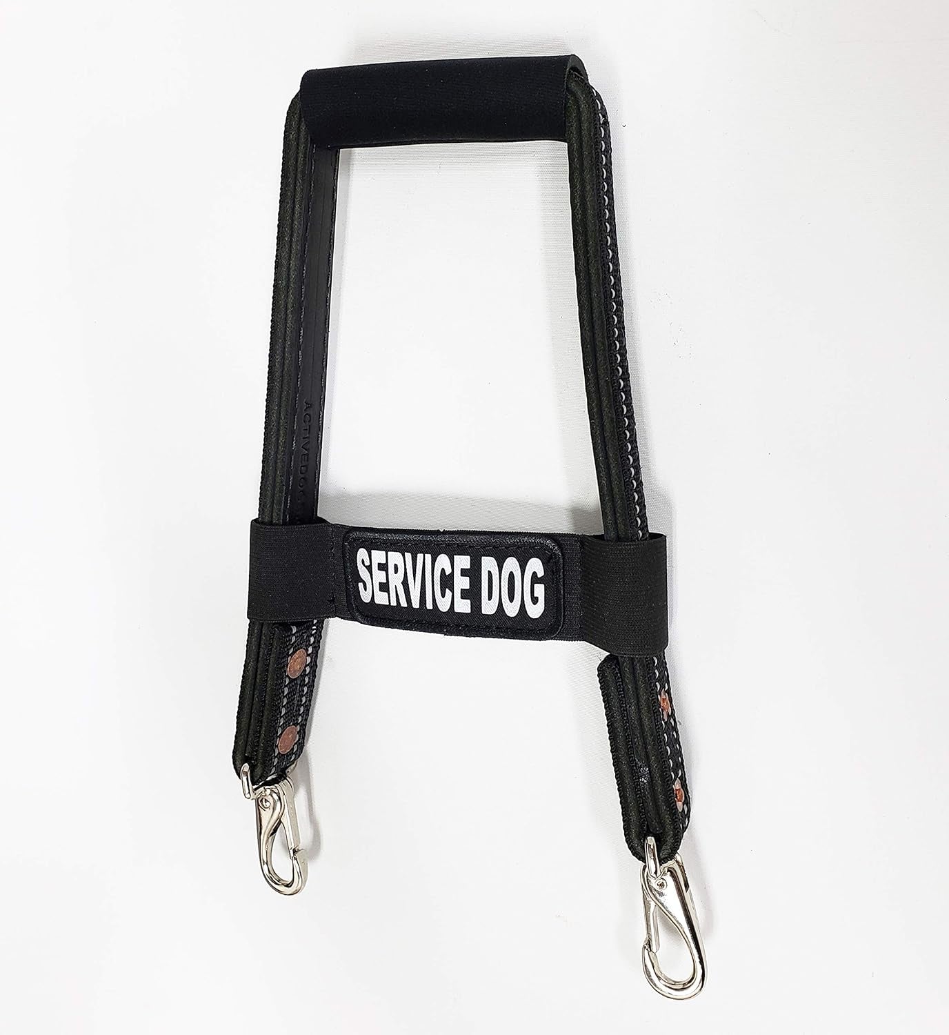 Activedogs Leather Bridge Handle - 12" Solid Steel & Leather Service Dog Handle with Easy Snap-On Clips, Reflective ID Band & Neoprene Padded Grip