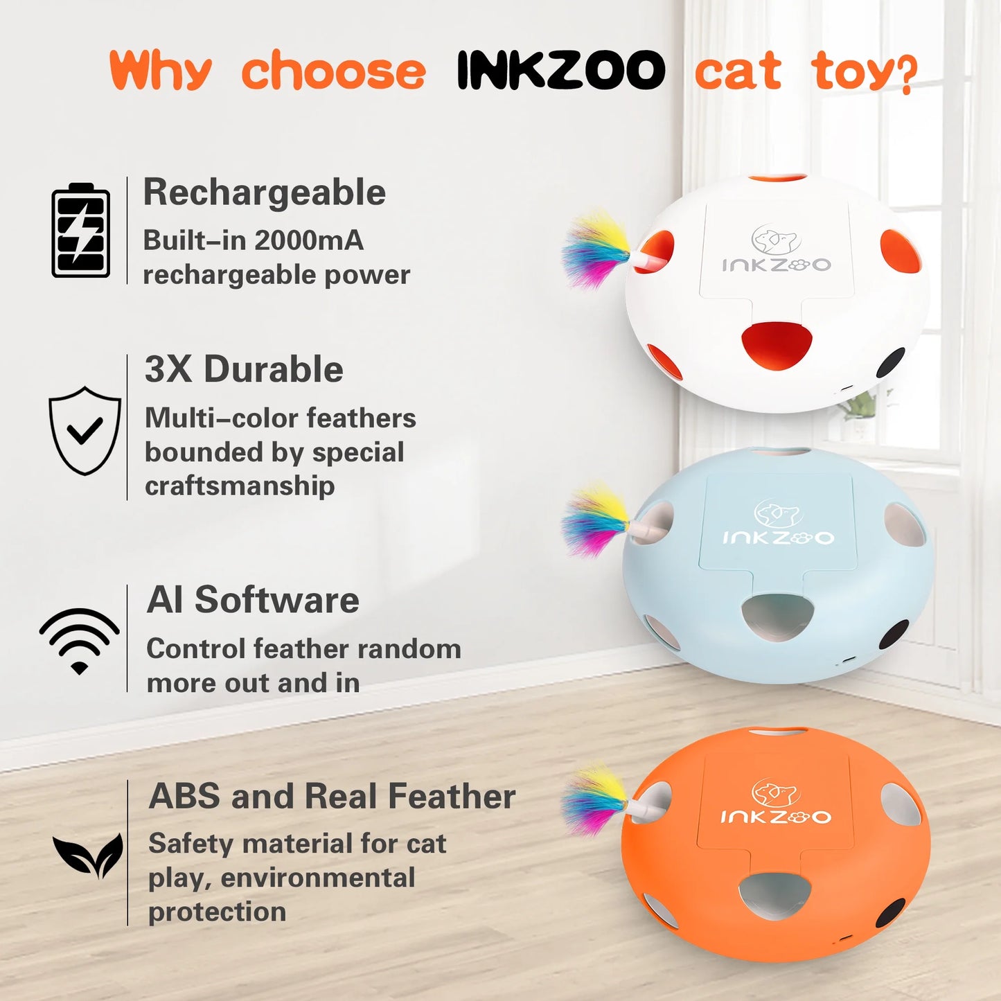 Interactive Cat Toys with USB Rechargeable, Automatic Cat Wand Toys for Indoor Cats