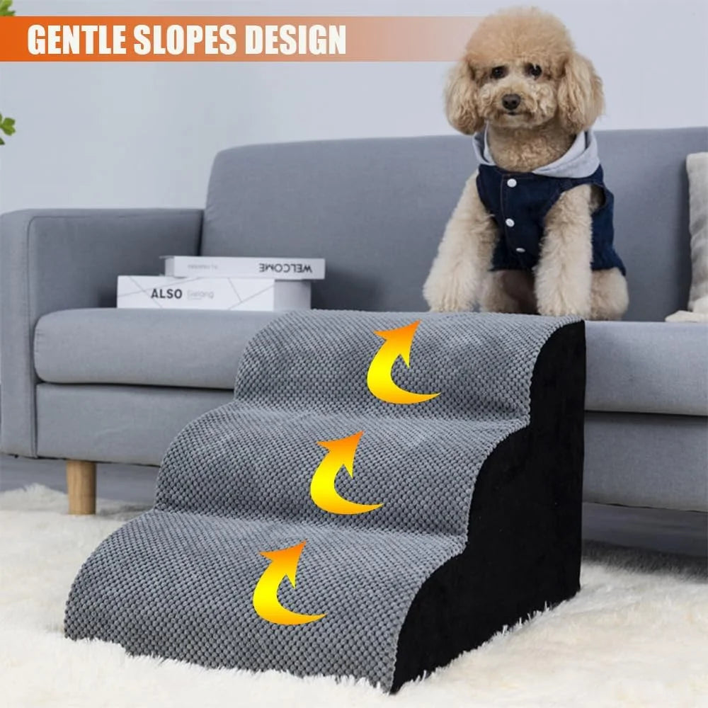 Dog Stairs for Bed, Pet Stairs for Small Dogs, 3-Layer High-Density Foam Pet Steps, Non-Slip Gentle Slope Dog Stair Ramp with Removable and Washable Cover, Suitable for Small, Short, Elderly Pets.
