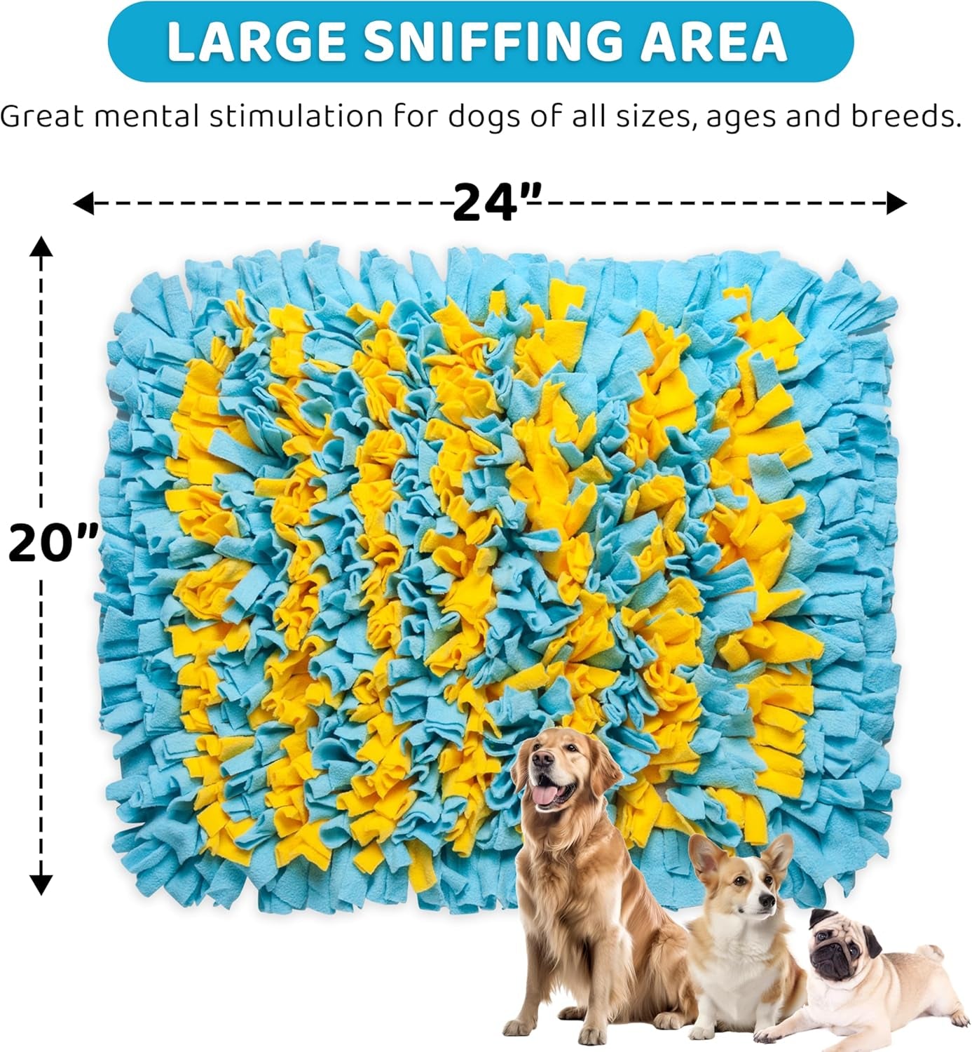 Snuffle Mat for Dogs Large, Enrichment Sniff Mat for Slow Eating, Smell Training, and Stress Relief, Cognitive Dog Toys Foraging Mat to Keep Dog Busy, for Puppy/Small/Medium/Large Breed, 24 X 20 Inch