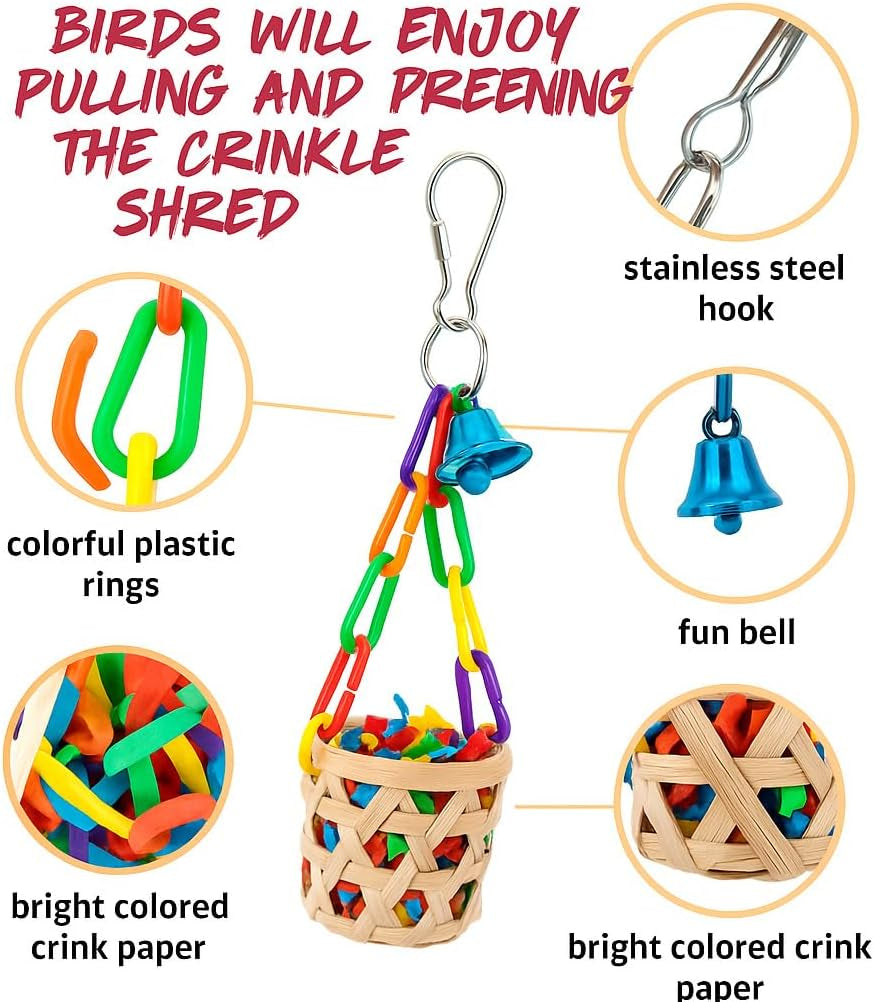 6 Pcs Bird Toys for Parakeet, Parrot & Conure Delights- Featuring Foraging and Chewing Delights, Large Bird Accessories, and Unique Cage Perches for a Joyful Aviary