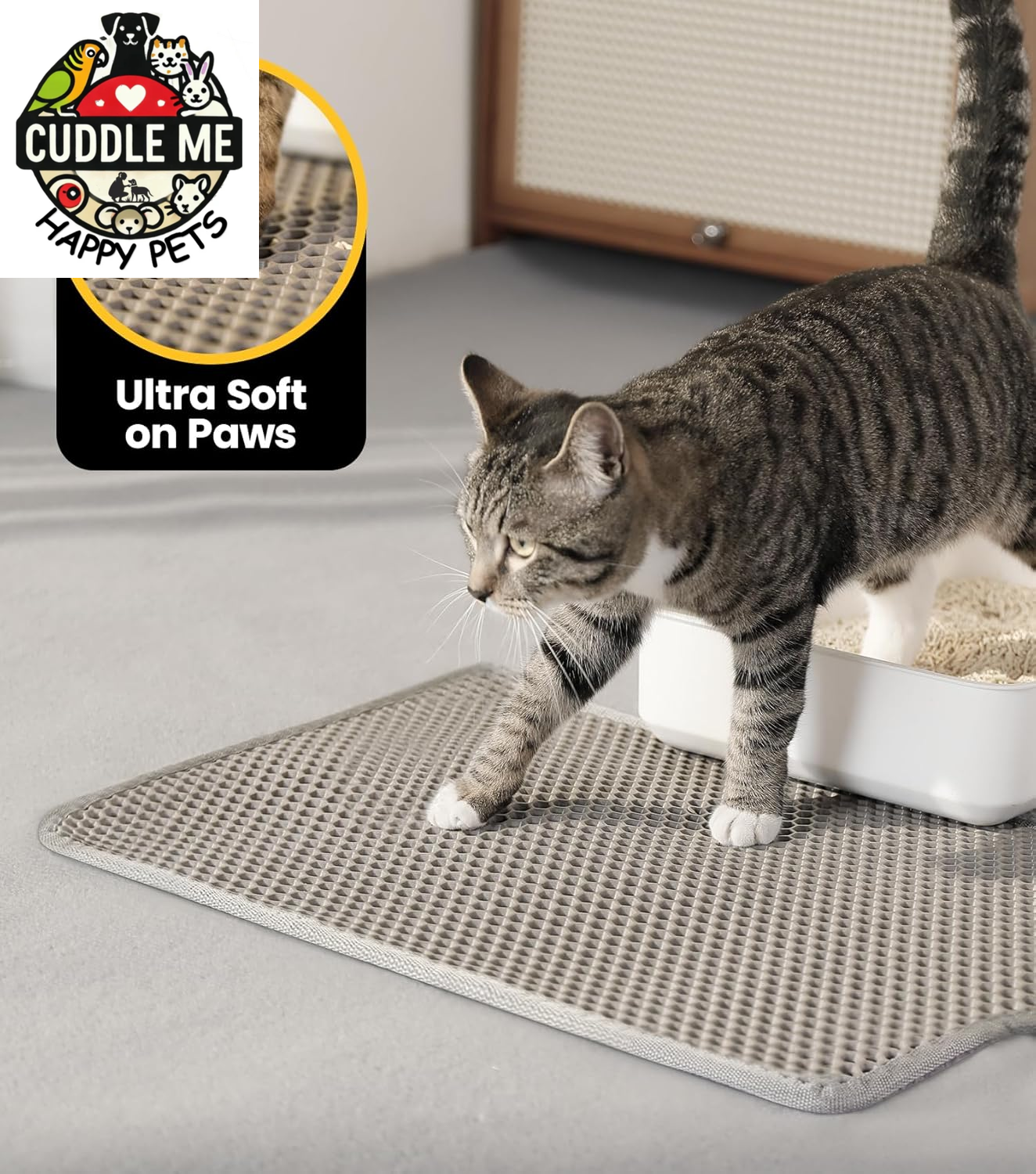 Cat Litter Mat 23"X17", Double Layer Urine & Waterproof Trapping Mat for Kitty Litter Box, Easy to Clean, Non-Slip, Scatter Control Cat Matt for Floor, Gray