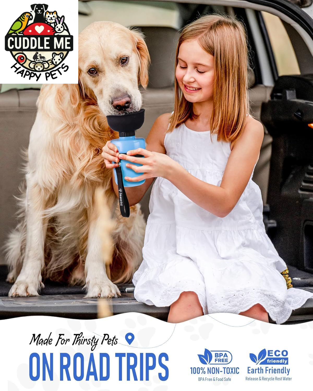 Dog Water Bottle, Portable Water Dispenser with Bowl, Leak Proof Pet Travel Squeeze Bottle, Puppy Essentials Dog Stuff Accessories for Outdoor Walking, Hiking, Camping