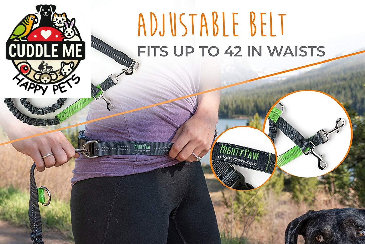 Hands Free Dog Leash | Bungee Waist Leash for Dog Walking. Pet Running Hands Free Tether for Large, Medium & Small Breeds. Pet Waist Belt (36" - 48") up to 150 Lbs - Gray