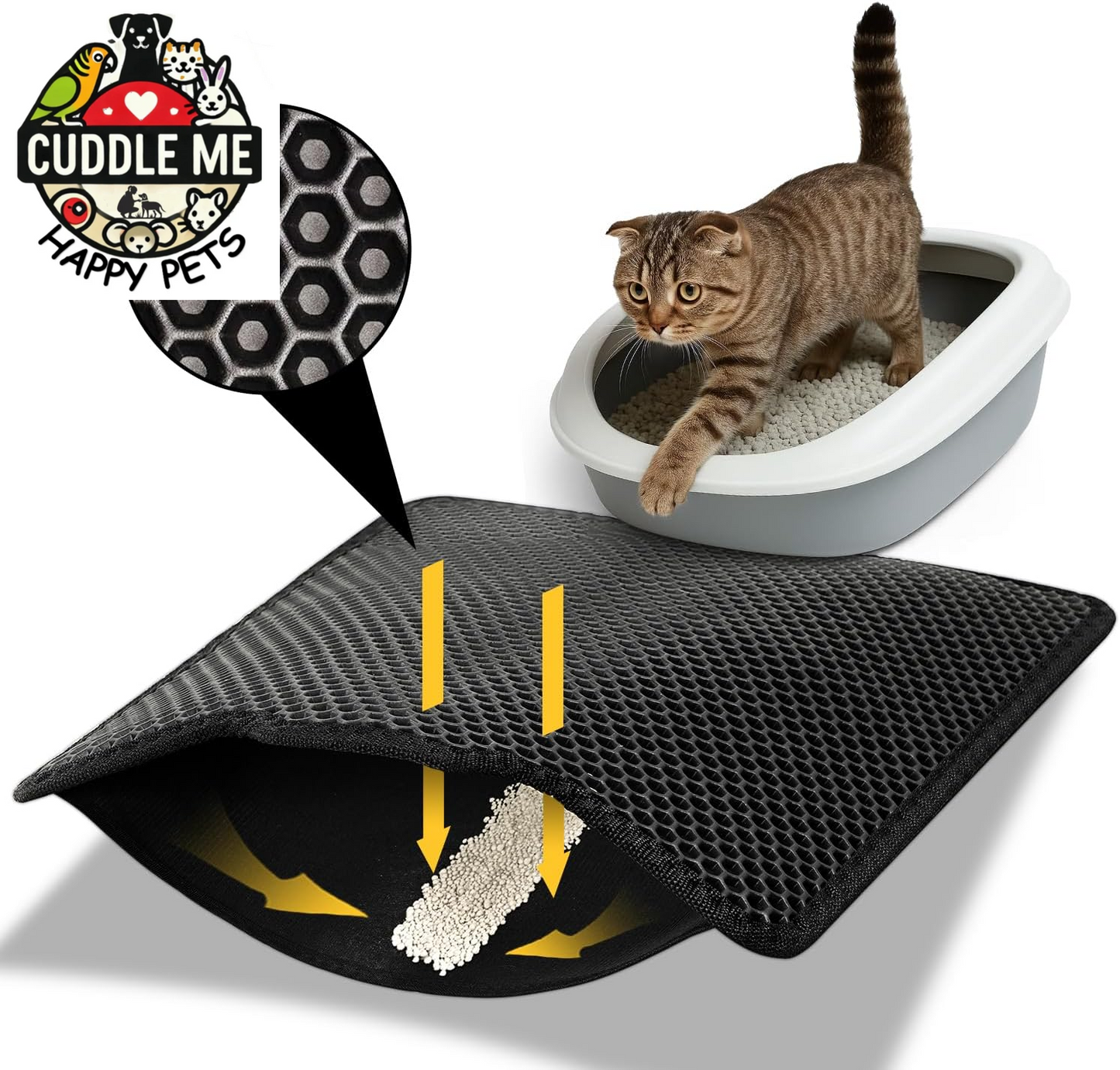 Cat Litter Mat 23"X17", Double Layer Urine & Waterproof Trapping Mat for Kitty Litter Box, Easy to Clean, Non-Slip, Scatter Control Cat Matt for Floor, Gray