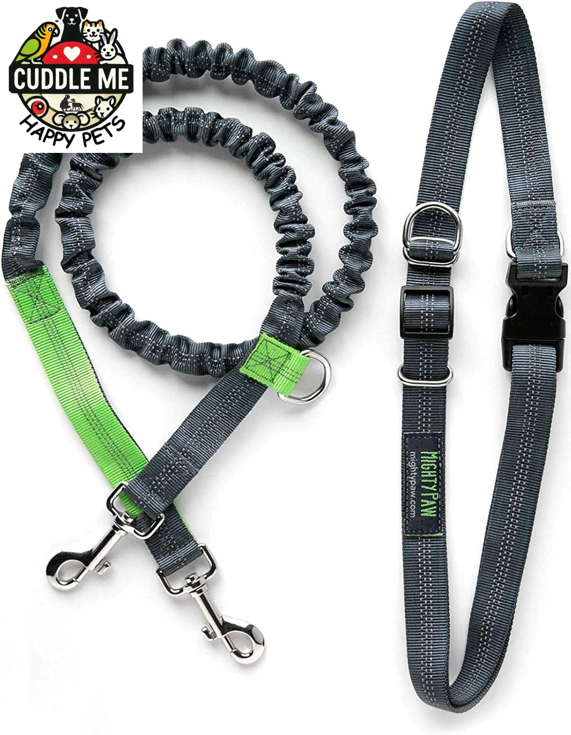 Hands Free Dog Leash | Bungee Waist Leash for Dog Walking. Pet Running Hands Free Tether for Large, Medium & Small Breeds. Pet Waist Belt (36" - 48") up to 150 Lbs - Gray