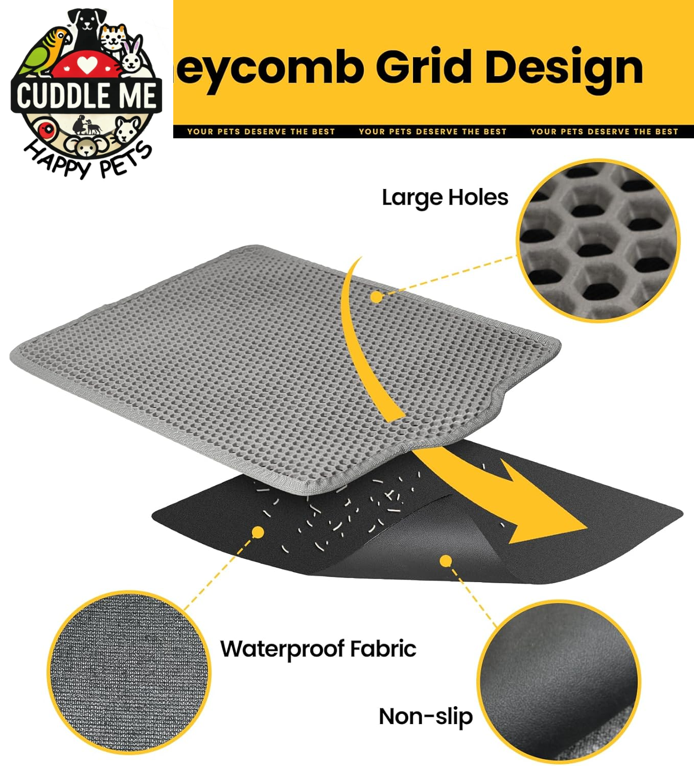 Cat Litter Mat 23"X17", Double Layer Urine & Waterproof Trapping Mat for Kitty Litter Box, Easy to Clean, Non-Slip, Scatter Control Cat Matt for Floor, Gray