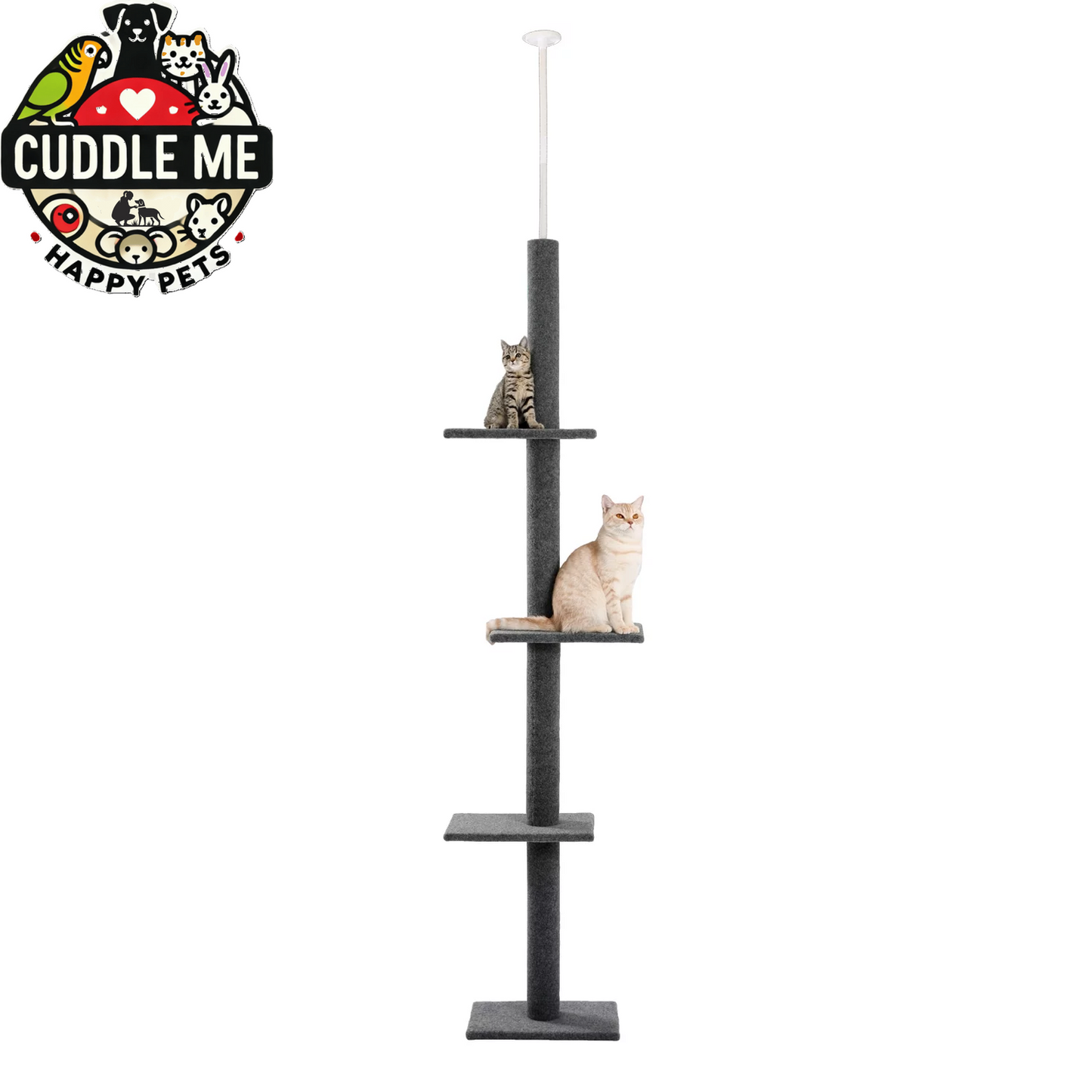 90-107" Floor to Ceiling Cat Tree Tower 4 Tier Tall Cat Climbing Posts Adjustable, Gray
