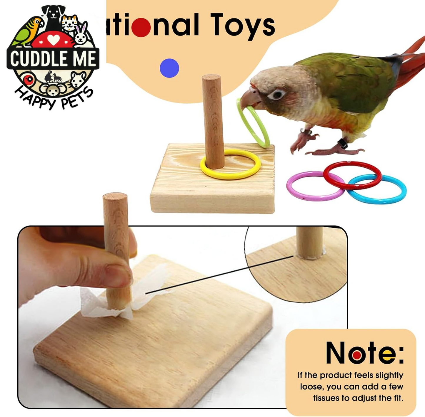 Bird Training Ring Toy, Parrot Trick Tabletop Toys, Bird Educational Toys, Stacking Color Rings,Bird Cage Toys