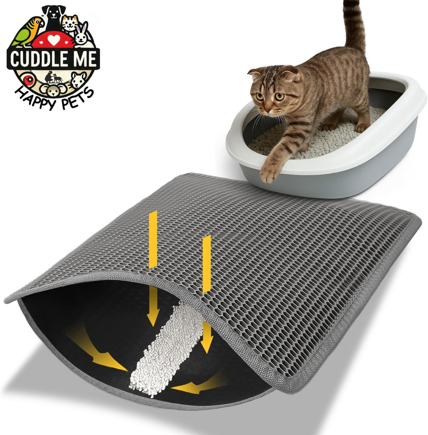 Cat Litter Mat 23"X17", Double Layer Urine & Waterproof Trapping Mat for Kitty Litter Box, Easy to Clean, Non-Slip, Scatter Control Cat Matt for Floor, Gray