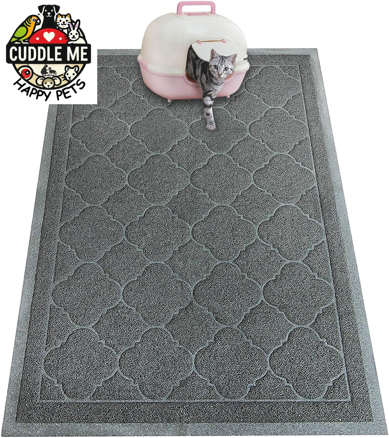 Cat Litter Mat, XL Size 47"X36" Litter Mat, Durable Trapping Rug, Non-Slip and Waterproof, Easy to Clean,Traps Litter from Litter Box(Extra Large Gray Khaki)