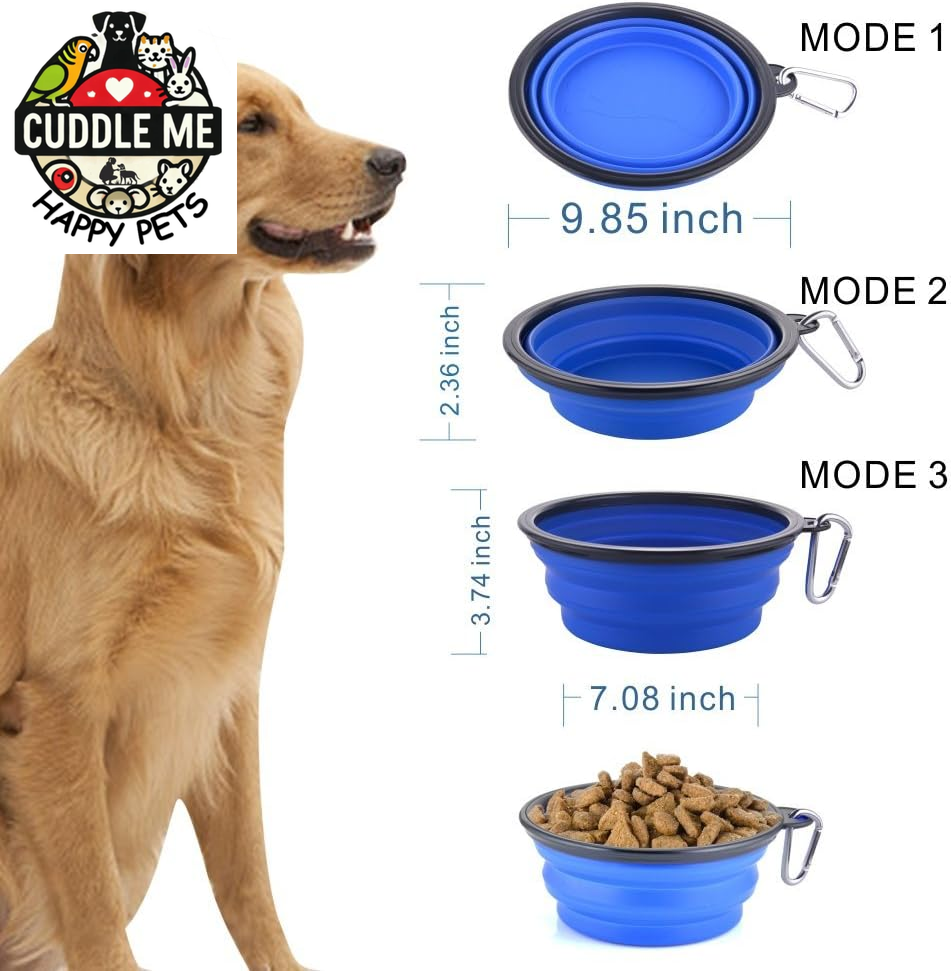 Extra Large Collapsible Dog Bowl, 3L XL Travel Dog Bowl, Foldable Travel Water Dish, 102Oz X-Large Portable Collapsable Traveling Bowls with Carabiner for Dogs Walking, Hiking (Blue)