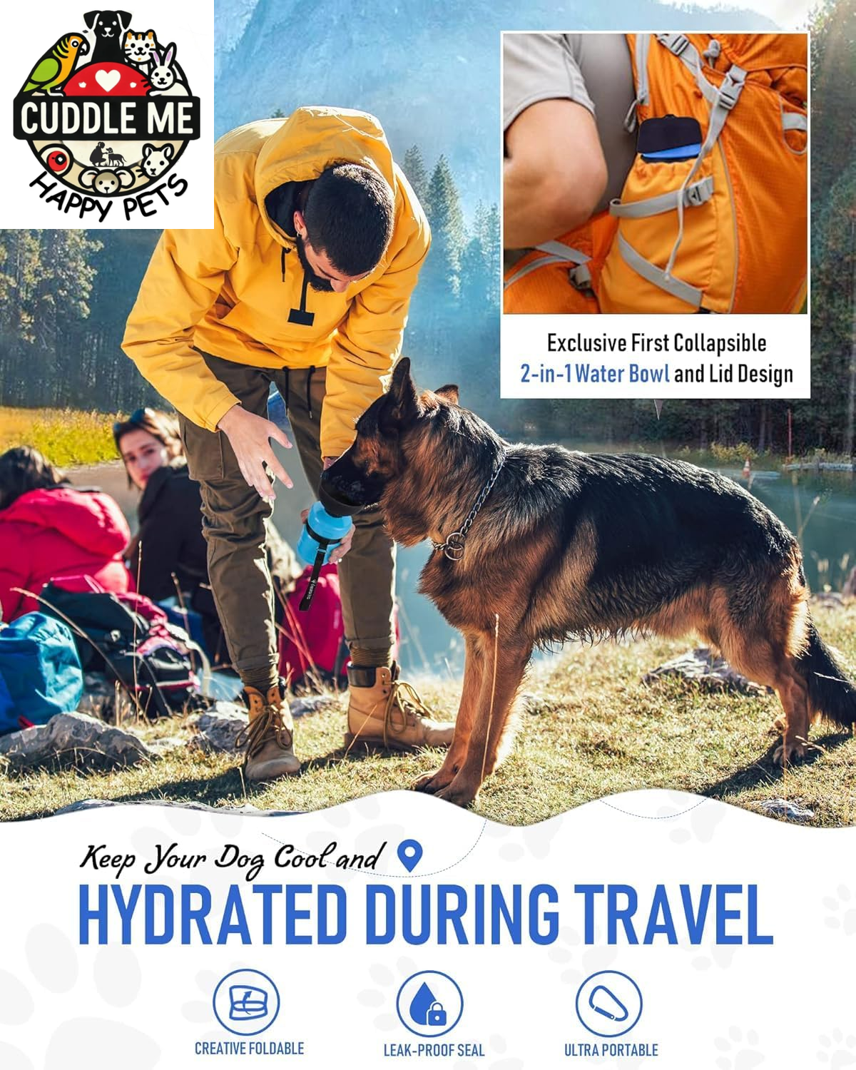 Dog Water Bottle, Portable Water Dispenser with Bowl, Leak Proof Pet Travel Squeeze Bottle, Puppy Essentials Dog Stuff Accessories for Outdoor Walking, Hiking, Camping