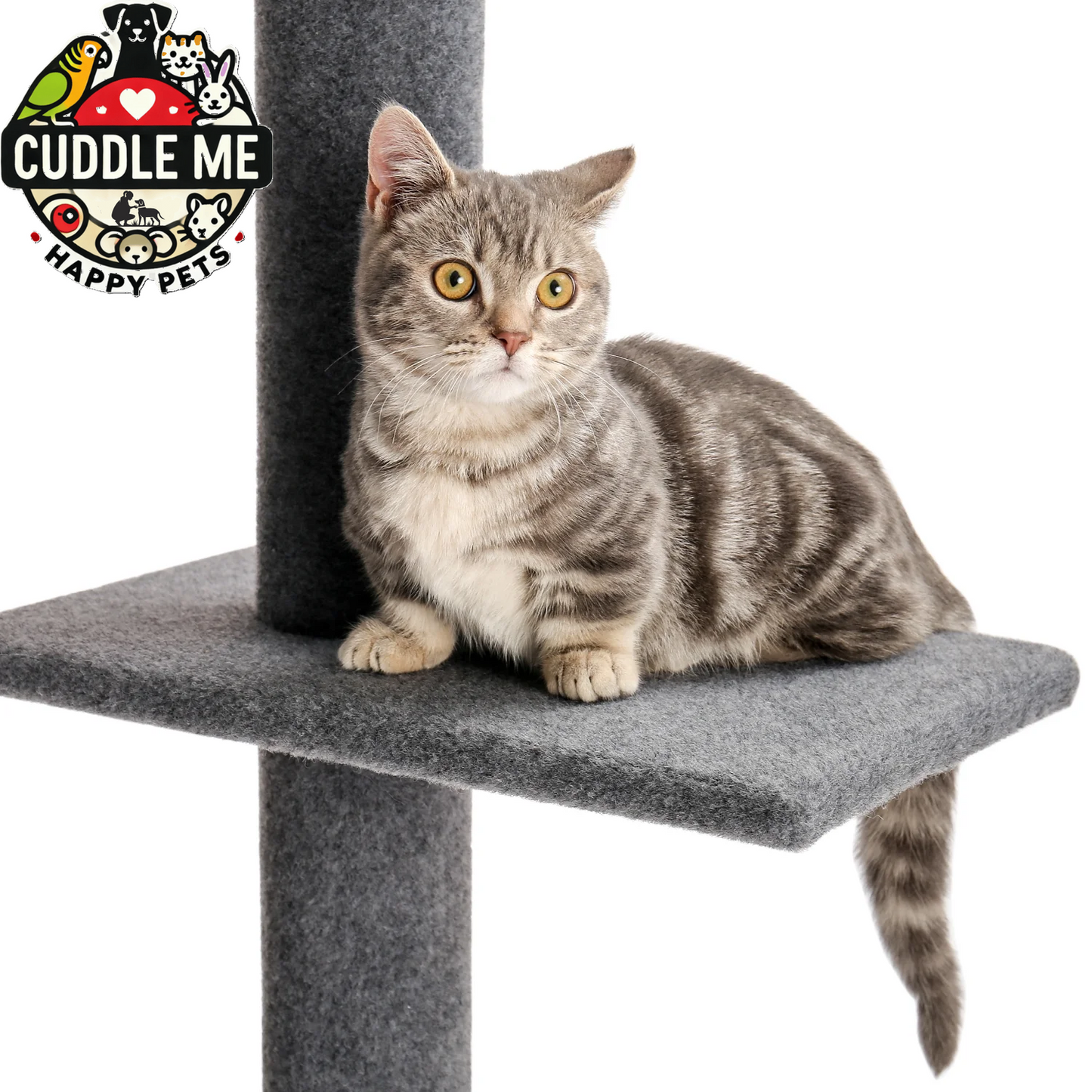 90-107" Floor to Ceiling Cat Tree Tower 4 Tier Tall Cat Climbing Posts Adjustable, Gray