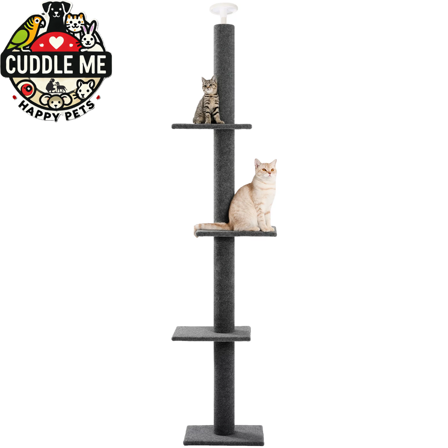 90-107" Floor to Ceiling Cat Tree Tower 4 Tier Tall Cat Climbing Posts Adjustable, Gray