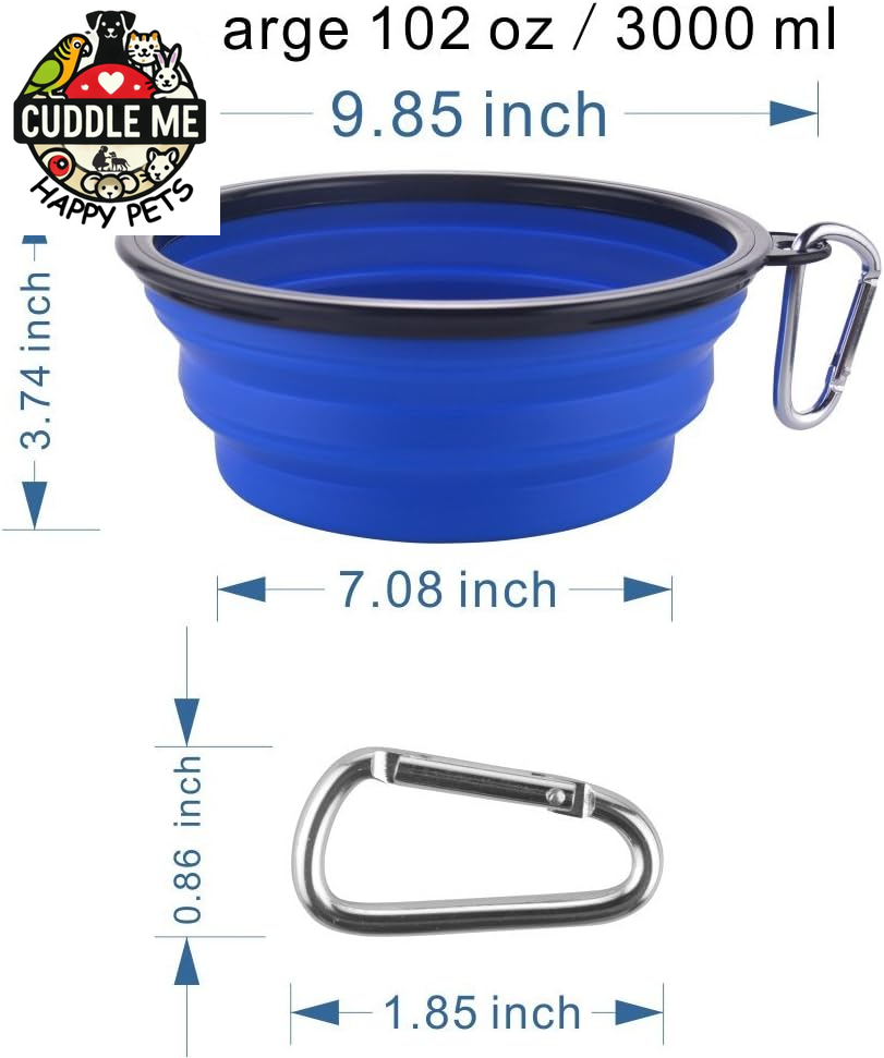 Extra Large Collapsible Dog Bowl, 3L XL Travel Dog Bowl, Foldable Travel Water Dish, 102Oz X-Large Portable Collapsable Traveling Bowls with Carabiner for Dogs Walking, Hiking (Blue)