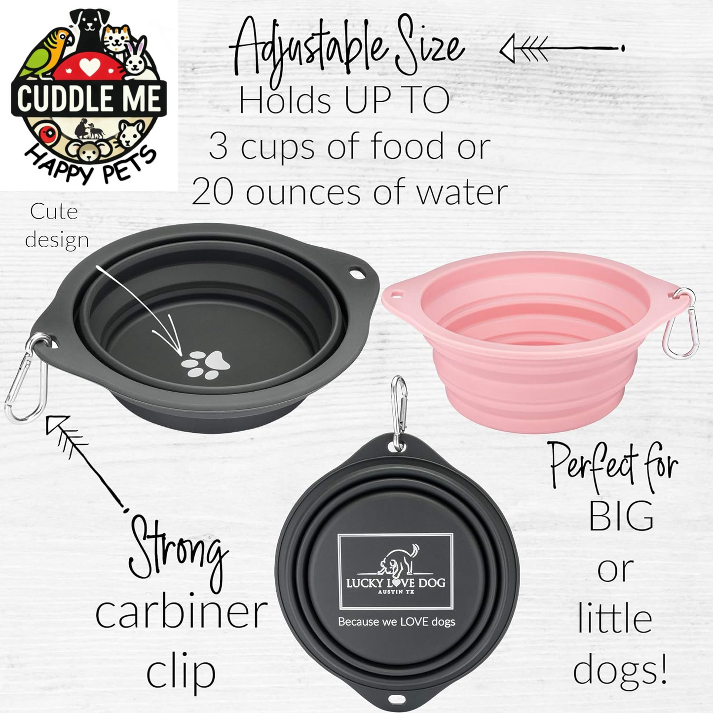 Travel Dog Bowl, Collapsible Compact Water Dog Dish, Rose