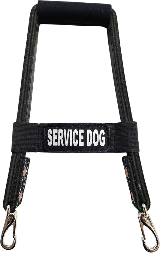 Activedogs Leather Bridge Handle - 12" Solid Steel & Leather Service Dog Handle with Easy Snap-On Clips, Reflective ID Band & Neoprene Padded Grip