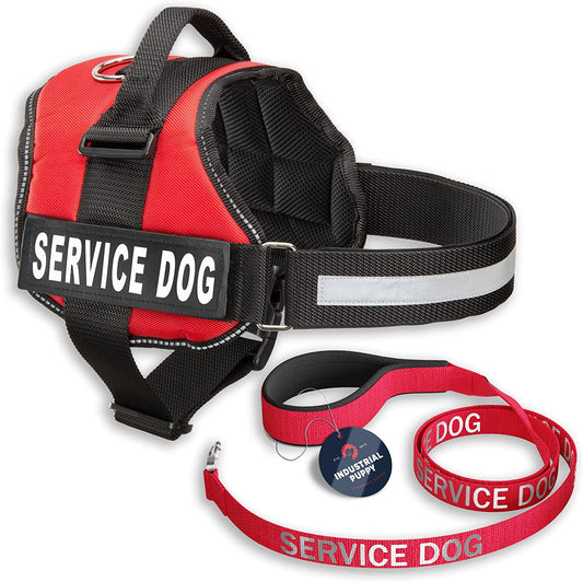 Service Dog Vest with Hook and Loop Straps & Matching Service Dog Leash Set - Harnesses from XXS to XXL - Service Dog Harness Features Reflective Patch and Comfortable Mesh Design (Red, Medium)