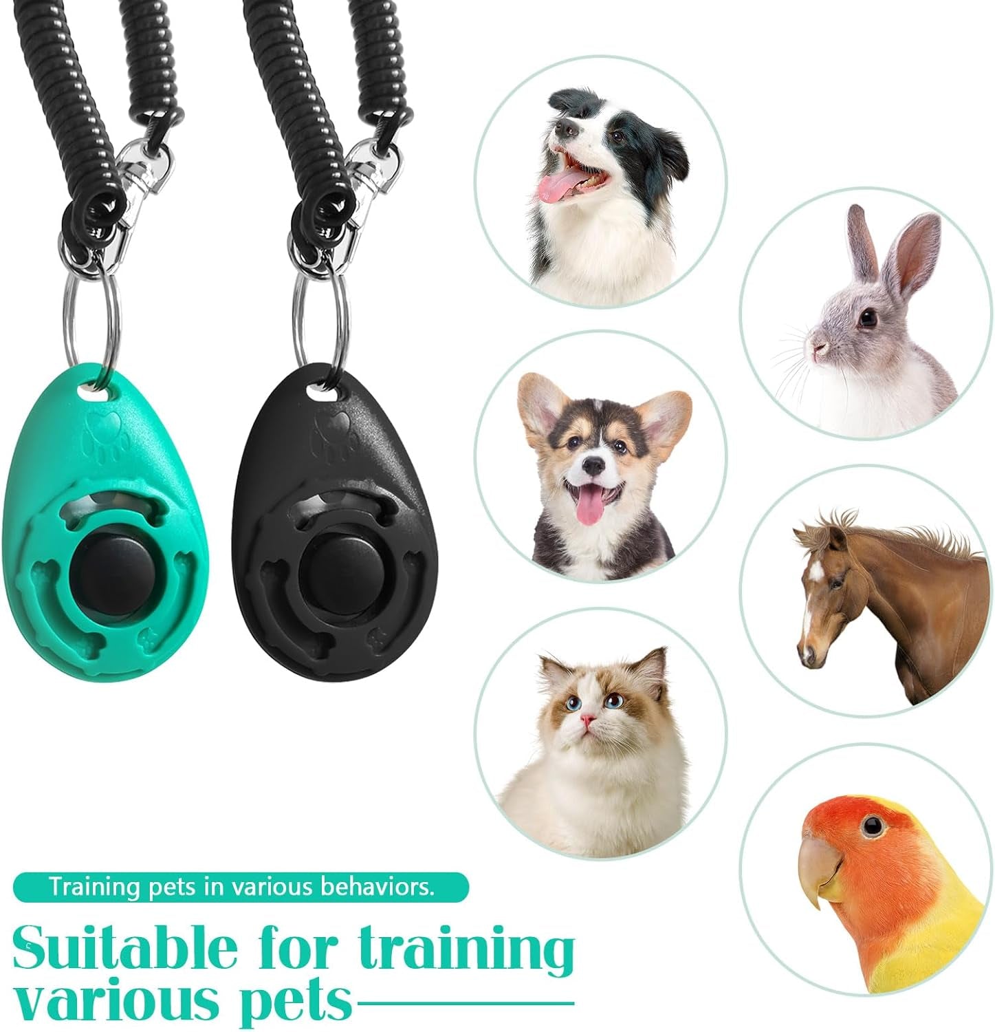 2Pcs Dog Training Clickers with Wrist Strap and Clasp, Lightweight Durable Pet Trainer Clear Sound Pup Training Clicker for Dog Puppy Cat, Gift for Pet Lovers (Black + Green)