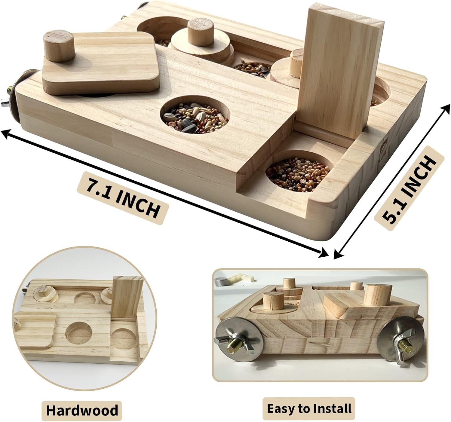 Wooden Bird Foraging Puzzle Toys for Parrots, Parakeet, Cockatiel, Sun Conures - Birds Interactive Mental Enrichment Toy, B Ird Seed Slow Feeder Toy for Cage