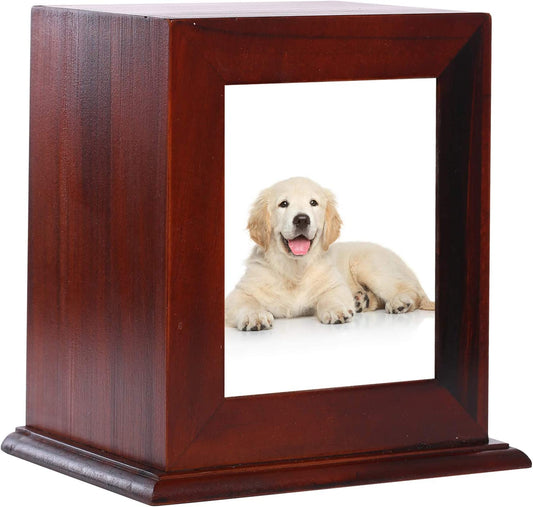 Elegant Wooden Dog Urn with Photo Frame – Forever Honor Your Pet's Memory