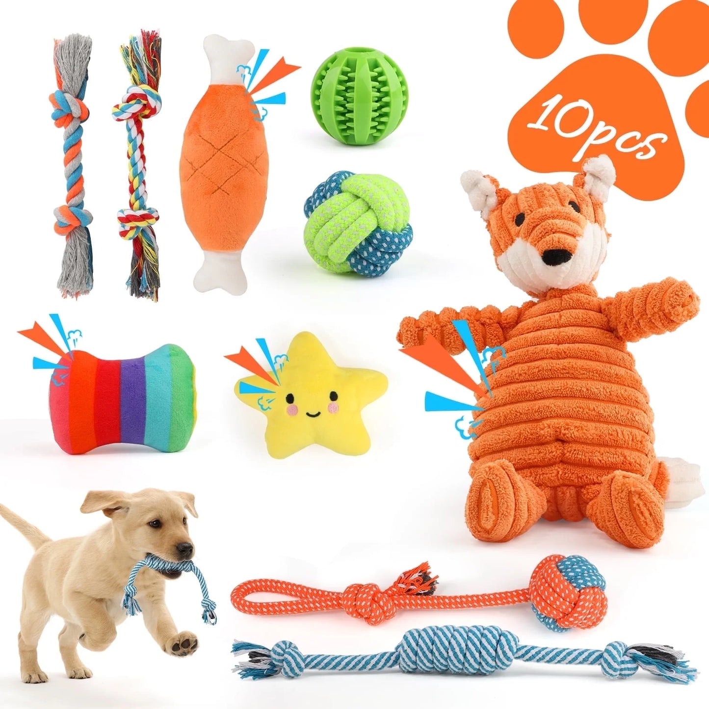 Dog Toys for Small Dogs ,10 Pack Puppy Chew Toys for Teething and Training with Plush Squeaky Toys, Treat Ball and Rope Toys to Keep Them Busy,Pink Pig