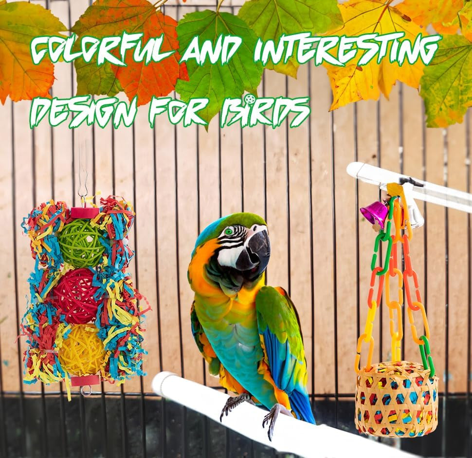 6 Pcs Bird Toys for Parakeet, Parrot & Conure Delights- Featuring Foraging and Chewing Delights, Large Bird Accessories, and Unique Cage Perches for a Joyful Aviary