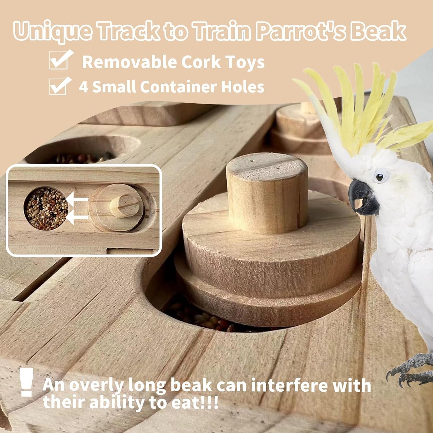 Wooden Bird Foraging Puzzle Toys for Parrots, Parakeet, Cockatiel, Sun Conures - Birds Interactive Mental Enrichment Toy, B Ird Seed Slow Feeder Toy for Cage