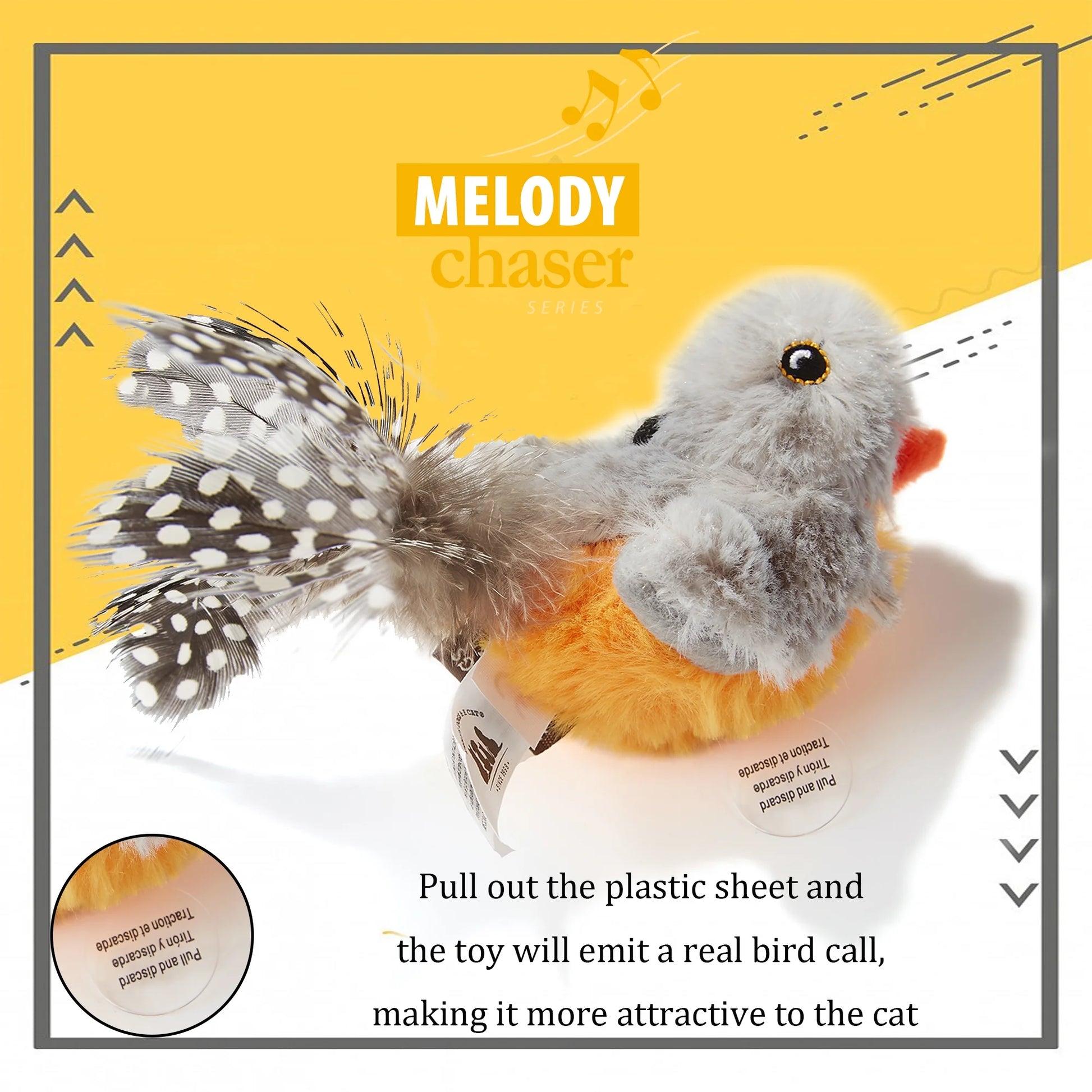 Interactive Cat Toys Grey Bird Cat Toy Sound Automatic Melody Chaser Kitten Feather Toy Relieve Boredom Chirping Bird for Indoor Cats