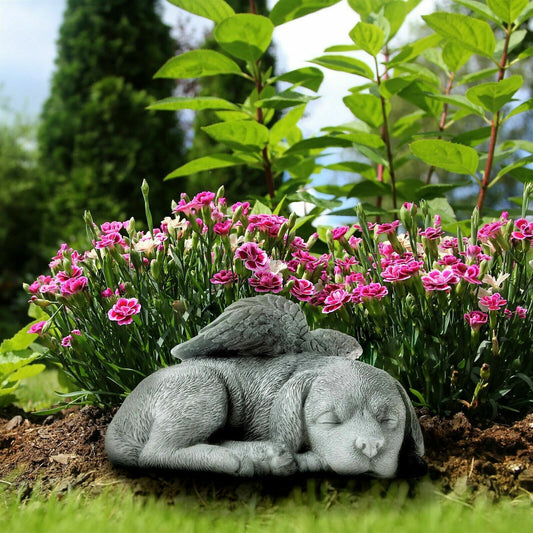 Heartfelt Sleeping Puppy Angel Wings Statue - Cherished Pet Memorial Grave Marker