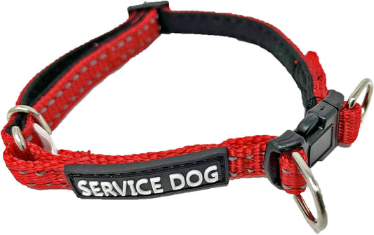 Reflective Service Dog Collar - Service Dog Rubber Patch - Durable D-Ring for Service Animal Leashes or ID Tags, Small, Red