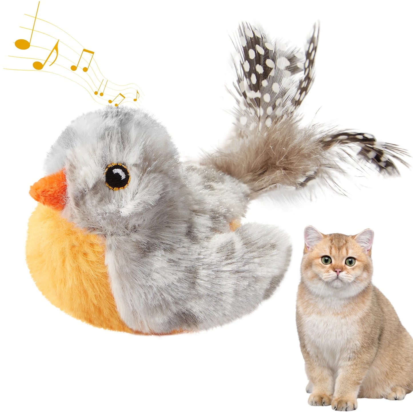 Interactive Cat Toys Grey Bird Cat Toy Sound Automatic Melody Chaser Kitten Feather Toy Relieve Boredom Chirping Bird for Indoor Cats