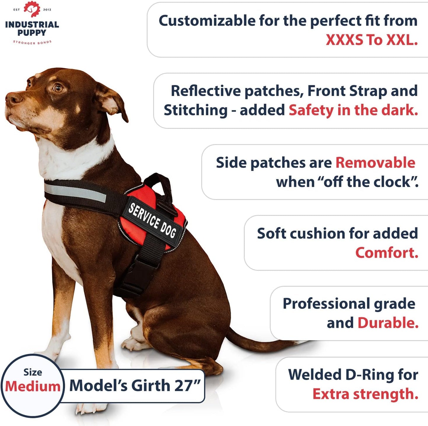 Service Dog Vest with Hook and Loop Straps & Matching Service Dog Leash Set - Harnesses from XXS to XXL - Service Dog Harness Features Reflective Patch and Comfortable Mesh Design (Red, Medium)