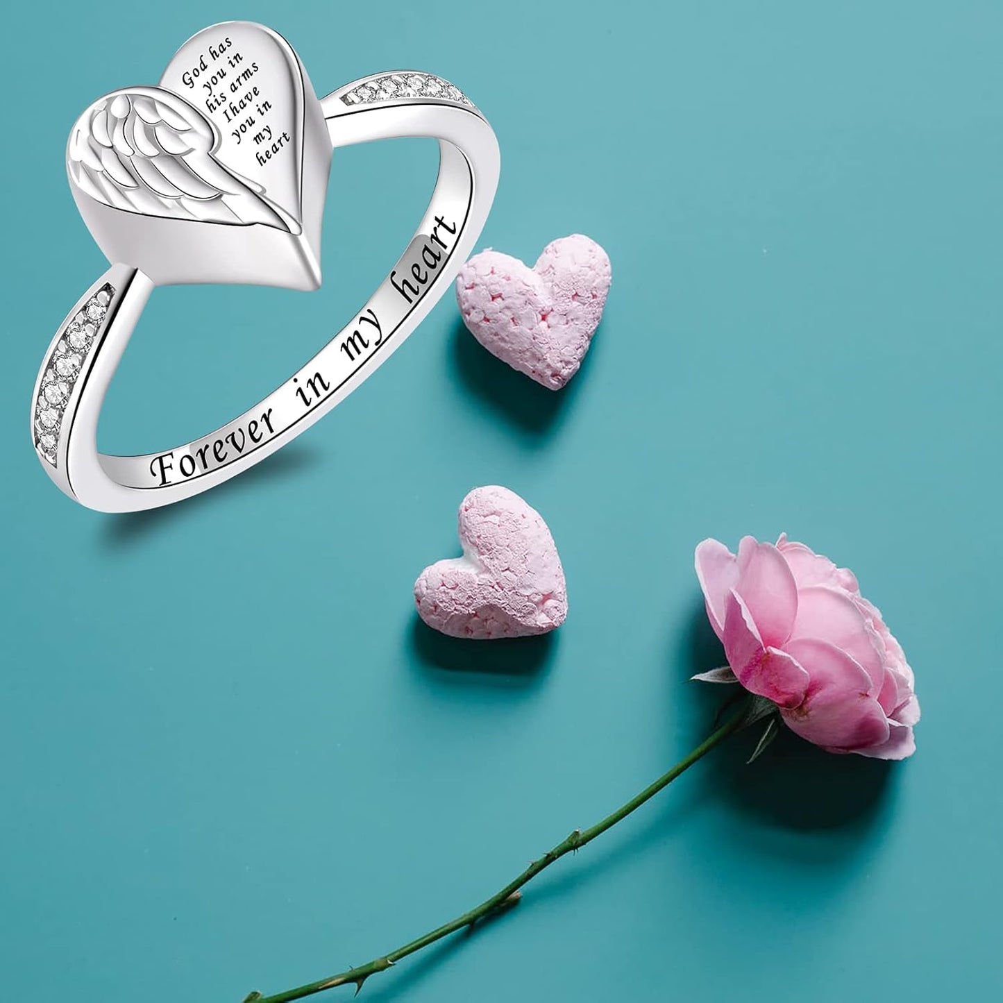 Angel Wing Heart Cremation Ring - Beautiful 925 Sterling Silver Memorial Ring for Cherished Ashes of Loved Ones and Pets