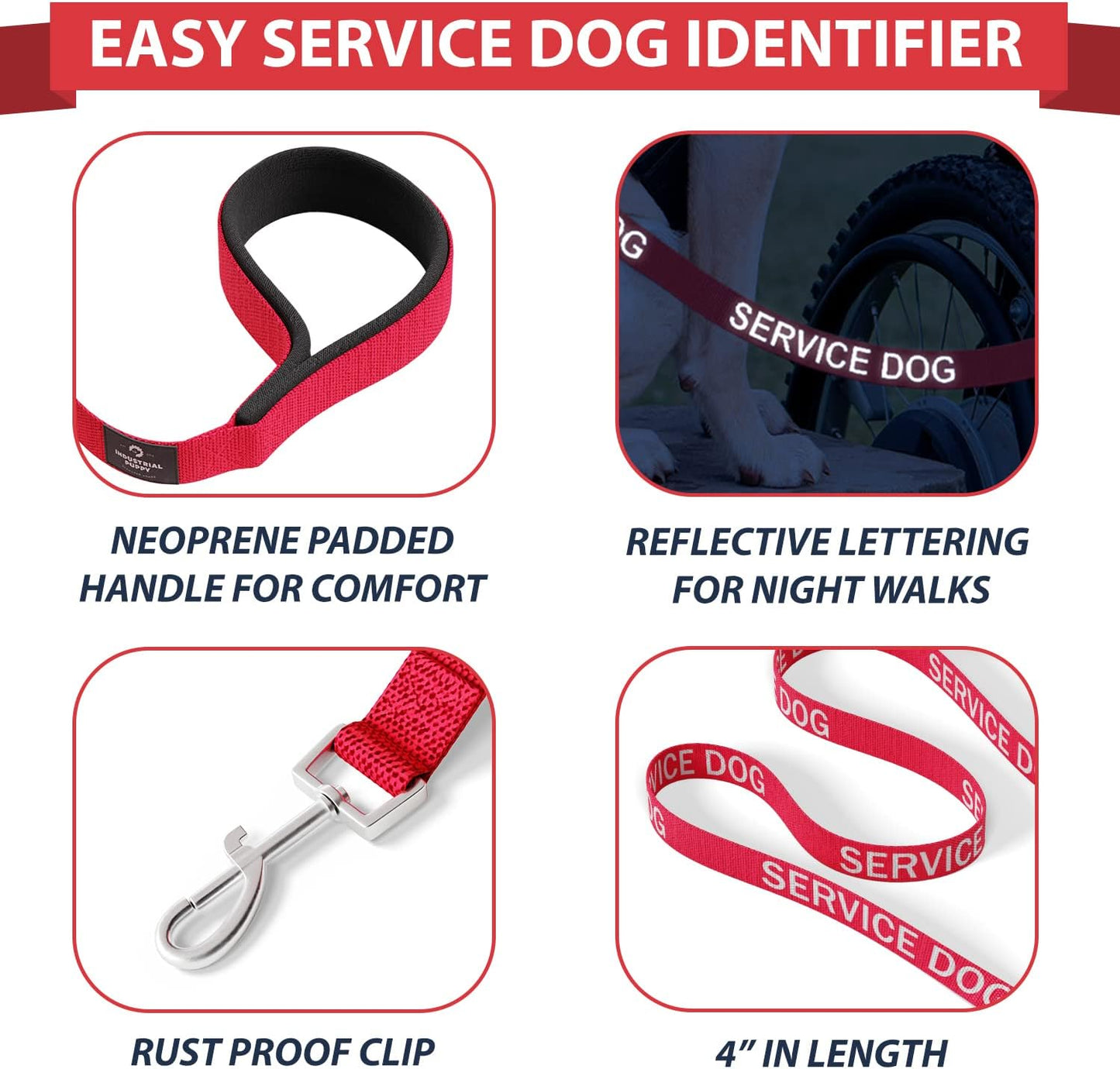 Service Dog Vest with Hook and Loop Straps & Matching Service Dog Leash Set - Harnesses from XXS to XXL - Service Dog Harness Features Reflective Patch and Comfortable Mesh Design (Red, Medium)