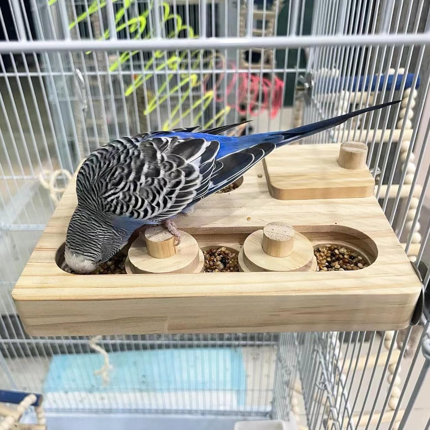 Wooden Bird Foraging Puzzle Toys for Parrots, Parakeet, Cockatiel, Sun Conures - Birds Interactive Mental Enrichment Toy, B Ird Seed Slow Feeder Toy for Cage